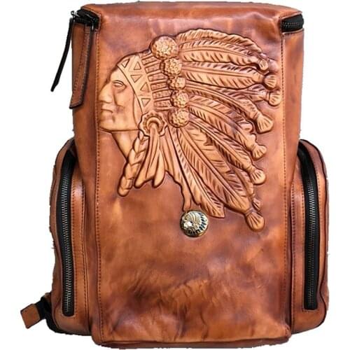 Luxury Genuine Leather Mens Backpack Casual Laptop Bag Male Schoolbag Cowhide Retro Indian Large Capacity Travel Cow Leather