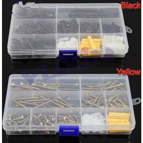 Self Tapping Screws M3.5/M4 Carbon Steel Yellow/Black Countersunk Flat Cross Head Screw Bolt Anchor Expansion Assortment Kit