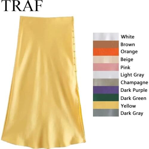 TRAF ZA Skirts Womens 2021 Elegant High-Waisted Skirt Fashion Chic Woman Clothes Elegant Split Button Long Skirts Office Lady