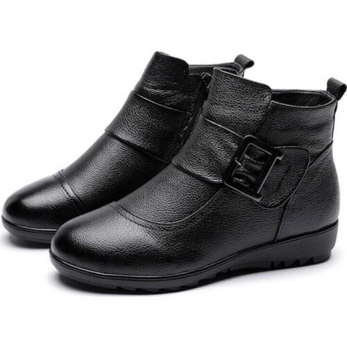 Snow Boots Real Leather Ankle Boots Women 2021 Winter Plus Size 41 Black Boots for Women Fashion Warm Flats Shoes Women Boots