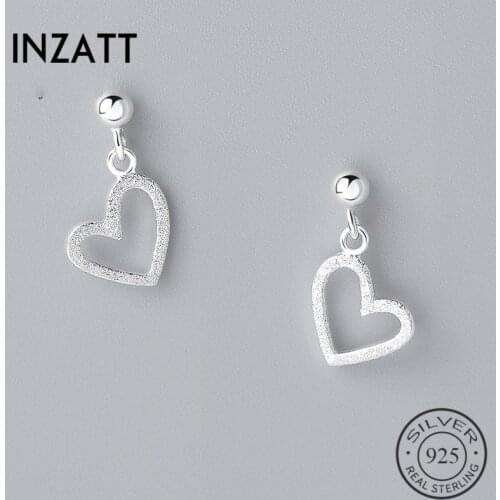 INZATT Romantic Real 925 Sterling Silver Snow Heart Dangle Drop Earrings Cute Bijoux For Women Wedding Party Jewelry Major Gift