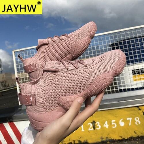 JAYHW New Women Mesh Breathable Sneakers Sock Vulcanized Shoes Lace-Up Flat Platform Spring Outdoor Wedges For Female Shoes
