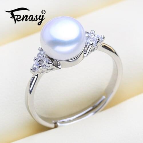 FENASY Geometric Shape Natural Freshwater Pearl Rings For Women Silver Color Female Ring Fine Jewelry