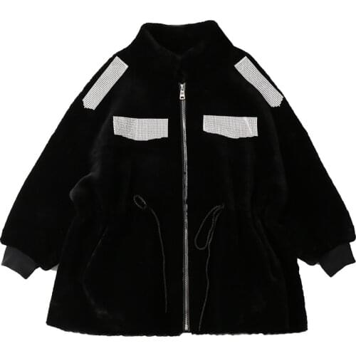 Winter 2020 Sleeve Sleeve Commuter Lace Zipper Collar Medium-long Wool Long Sleeve Black coat