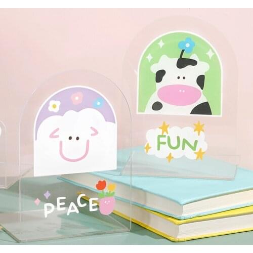 1Pair Cartoon Animals Kids Acrylic Bookends Shelves Book Stand Supports For Desk Table Organizer Student Office Stationary Gifts