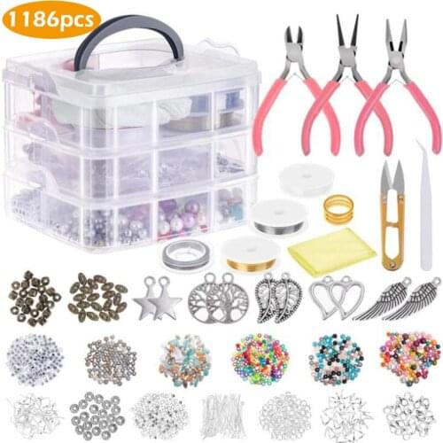 1186/2015PCS DIY Making Craft Supplies Beads Wire Tassel Plier Jewelry Findings for Bracelet Necklace Earring with Storage Box