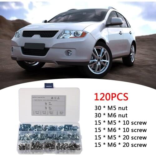 120pcs M5 M6 U Nuts Speed Clip Fastener Assorted Kits Carbon Steel U-shaped Clip Chimney Nut For Motorcycle Car Automobile