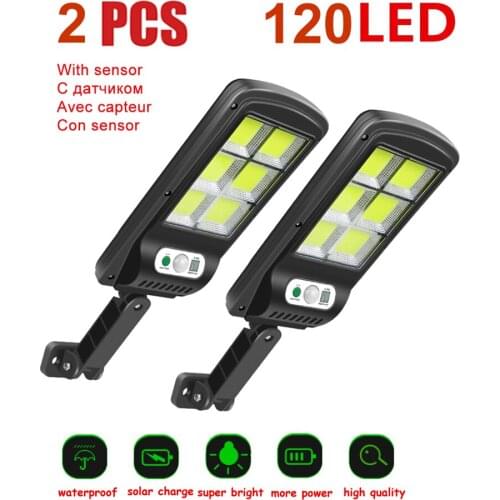 2pcs tabular oblong 120 LEDs Solar LED Porch Lights PIR Motion Sensor LED Diode Wall Lamp IP65 Outdoor Path Way Garage Fence Aut