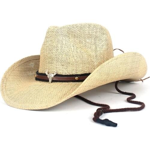 2019 Summer Outdoor Men Women Western Cowboy Hats Handmade Straw Hat Lady Beach Jazz Cap Sunhat Sombrero Hombre Beach Sun Hat