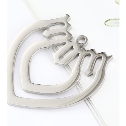 3Pcs/Lot Stainless Steel Mirror Polished Heart Mom Letter DIY Charm Pendant for Jewelry Accessories 35*36mm
