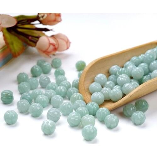 5PC Natural jade Emerald 10mm Pumpkin Bead Accessories DIY Bangle Charm Jewellery Fashion Hand-Carved Luck Amulet Gift