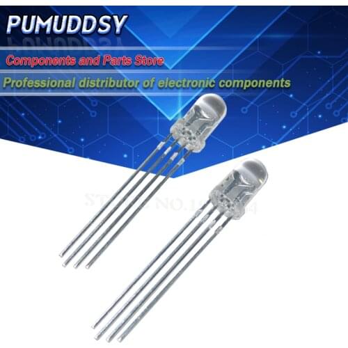 50PCS 5mm full-color LED RGB red, green and blue Four feet transparent highlight color Controllable seven lights Common anode