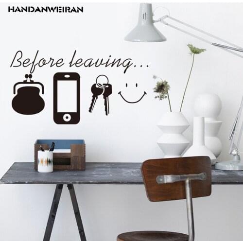 Free Shipping 1PCS "Before leaving."" Key bag Decorative sticker Entrance Of The Office Decorative Wall Stickers 22*13CM