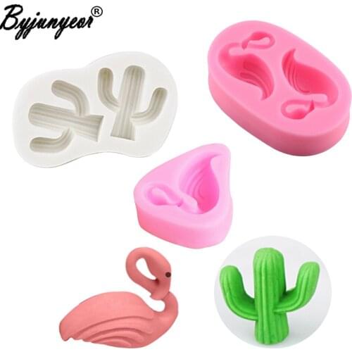 Byjunyeor Flamingos Cactus Epoxy UV Resin Silicone Mold Baby Birthday Clay Candy Chocolate Clay Fondant Cake Decorating Tool