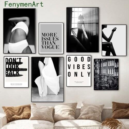 Black White Vogue Posters and Prints Fashion Coco Quotes Wall Art Canvas Paintings Nordic Pictures for Living Room Home Decor