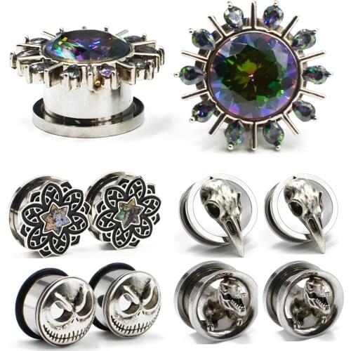 2Pcs Stainless Steel Flower CZ Gem Screw Fit Ear Flesh Tunnel Plug Expander Gauges Body piercing Jewelry 6-25mm