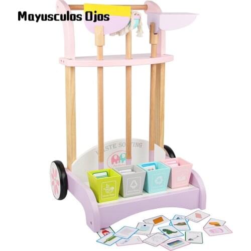 Childrens Multifunctional Mop Dustpan Garbage Sorting Sweeping Cleaning Cart Set Simulation Play House Wooden Toys