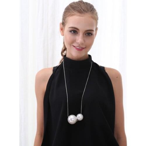 New Double Simple Pearl Pendant Snake Chain Necklace