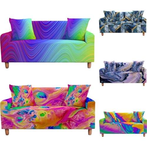 Marble Elastic Sofa Cover for Living Room Stretch Slipcover Sectional Corner Rainbow Couch Cover Tramo Funda De Sofá Mariposa