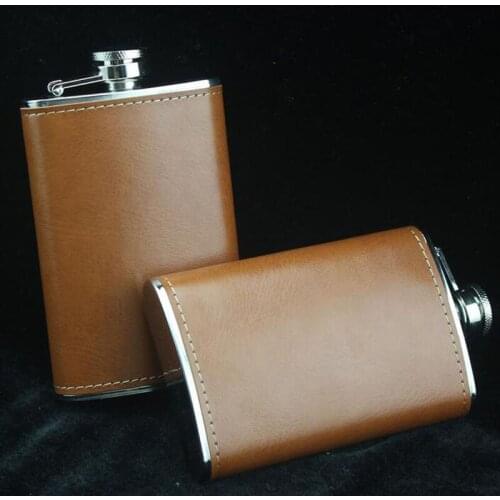 50pcs 5oz Stainless Steel Leather Hip Flask With Brown Color Flagon Flasks Wine Beer Whiskey Bottle Alcohol Gifts ZA5387