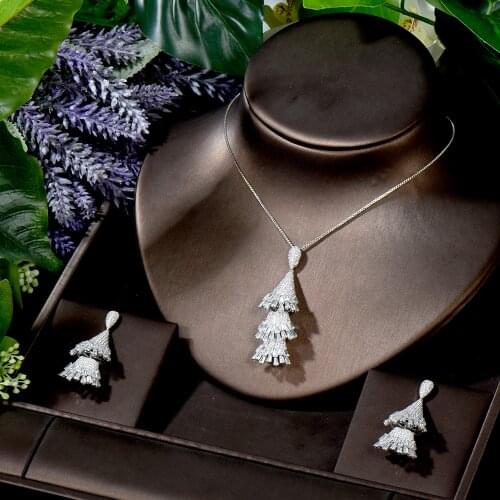 HIBRIDE 2pcs Nigeria Bridal Jewelry Sets AAA Cubic Zircon Pendant Wedding Party Dress Accessories Bijoux Femme N-743