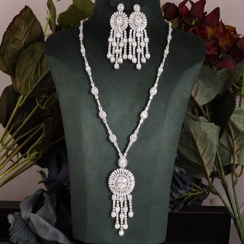 JaneKelly Luxury Big 2pcs Jewelry Set With Cubic Zirconia for Women Bridal Party Wedding Accessories Saudi Arabic Dubai