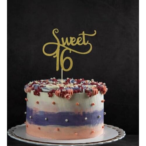 JQSYRISE 1Pcs Gold Sweet 16 Cake Topper 16th Birthday Party Decoration Men Women16 Year Old Cake Accessory Anniversary Supplies
