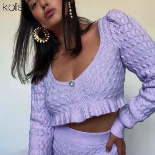 KLALIEN Fashion Elegant Cute Sweet College Style Long Sleeve Solid Slim Pullover Sweater For Women Autumn 2021 New Office Lady