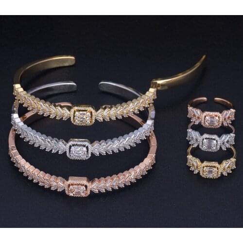 BrideTalk 2pcs Jewelry set Micro Paved Cubic Zircon Rose Gold / Silver Color Copper Bangle&Ring Sets For Women Bridal Party Gift