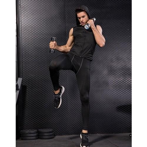 Workout Tank Top Mens Tight-Fitting Sleeveless Vest Sports Running Training Fitness Clothing Zipper Hooded Quick-Drying Jacket