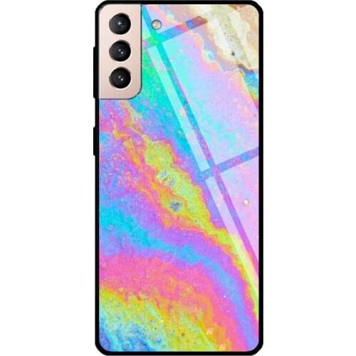 Marble Rainbow Iridescent Tempered Glass Case For Samsung Galaxy S21 Ultra Note 20 S8 S9 S10 Note 10 Plus S20 FE