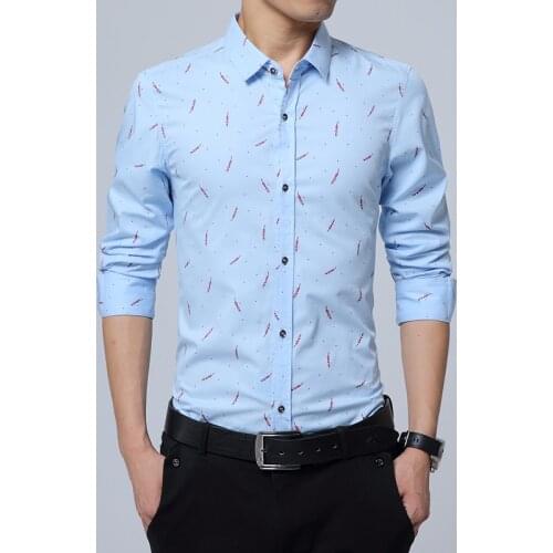 New Autumn Fashion Brand Men Clothes Slim Fit Men Long Sleeve Shirt Men Polka Feathe Casual Men Shirt Social Plus Size M-5XL