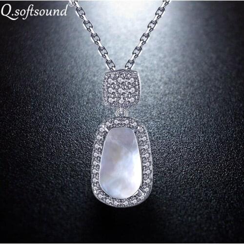 Natural Stone Pendants Necklaces For Women White Gold Color chain Cubic Zirconia Jewelry Bijoux Femme Collar Mujer QN0191