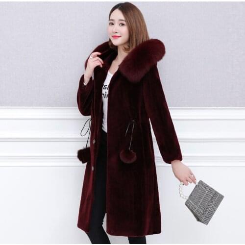 2020 New Lamb Coat Female Long Sheep Shearing Fox Fur Collar Winter Jacket Women Plus Size Casacas Para Mujer KJ513