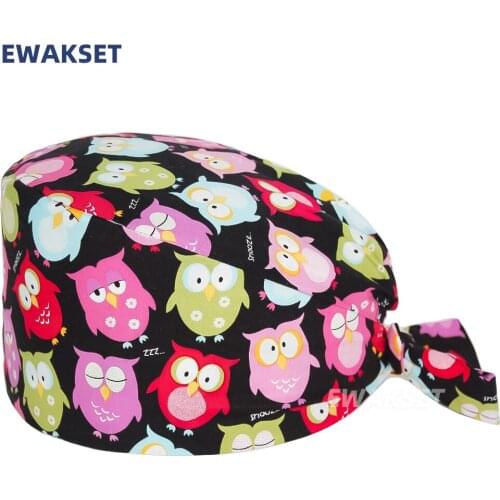 New Anime Surgicals Cap Cotton Owls printing Working Doctors Caps Beauty Salon Dental Clinic Spa Pet Shop Long Hair Scrubs Hats