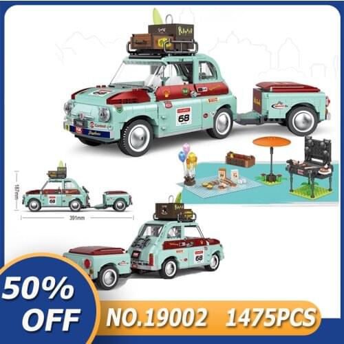 New MOC 19002 1475PCS Travel Picnic Car Building Block Mini Green Vehicle Brick Car 3D Modle Toys For Children Birthday Gift