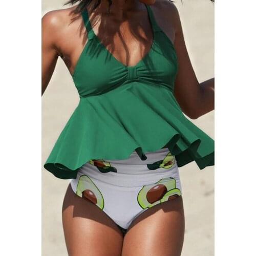 New Summer Solid color Bikini Swimsuit Women Stretch Beachwear Conservative Ladies High Waist Two-piece Bikini Set Bathing Suit