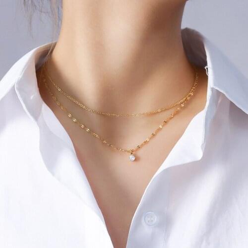 YCHM Crystal Necklace Stainless Steel Zircon Double Layered Necklace For Women Aesthetic Neck Jewelry 2021