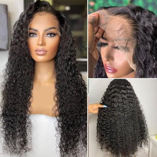 Glueless 26 Inch Water Wavr Synthetic Lace Front Wig For Black Women With Baby Hair Natural Hairline Cosplay Daily Side Part