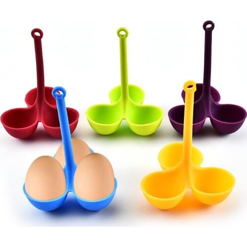 Food Grade Silicone Eggs Steamer Poacher Poaching Holder for 3 Eggs Egg Trays With Long Handle Random colour 5pcs/lot