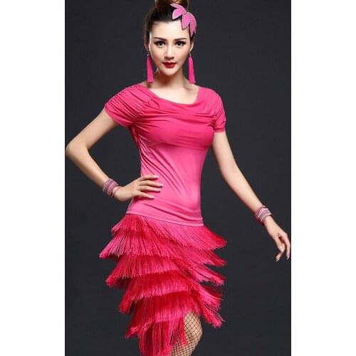 2020 Latin Dance Competition Dresses Black/Red/Blue/Red Latin Party Dresses Three Layer Tassels Cha Cha Rumba Tango Dance Dress