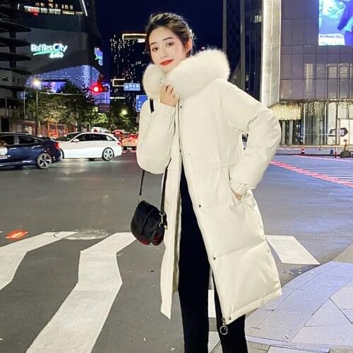 Down Padded Jacket Womens New Thick Mid-Length 2021 Winter Fashion Big Fur Collar Cotton Coat All-Match Female Clothing