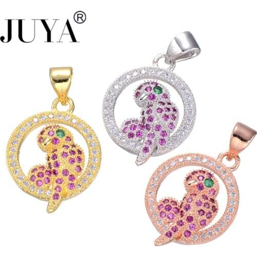 Luxury AAA Zircon Rhinestone Cute Parrot Charm Round Circle Animal Pendants For Handmade Jewelry Making Accessories breloque