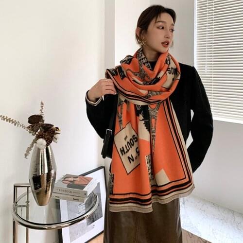 2021luxury double-sided scarf women winter warm cashmere shawl scarf printed soft thin blanket holiday gift