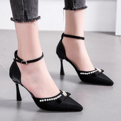 Womens High Heel Sandals Buckle Comfortable Shoes Summer Womens Pearl Decorated High Heels Womens Single Shoes Womens Shoes