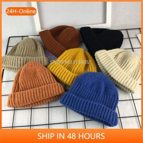 New Candy Colors Short Sailor Melon Hat Warm Knitted Hats for Women Soft Trendy Hat Kpop Style Wool Beanie Elegant All-match Hat