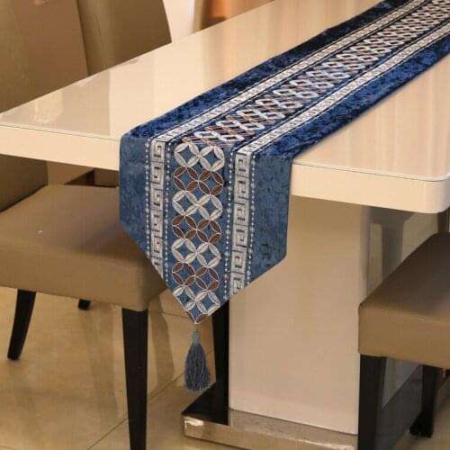 Modern Chinese Style Table Runner Embroidered Blue Table Flag Dining Table Shoe Cabinet Table Cover Party Wedding Decoration