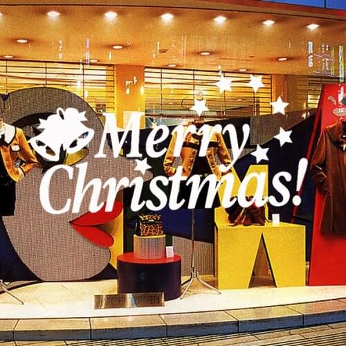 Modern Merry Christmas Wall Stickers Removable Art Vinyl Mural Festival Window Showcase Wall Stickers Home Room Decoration