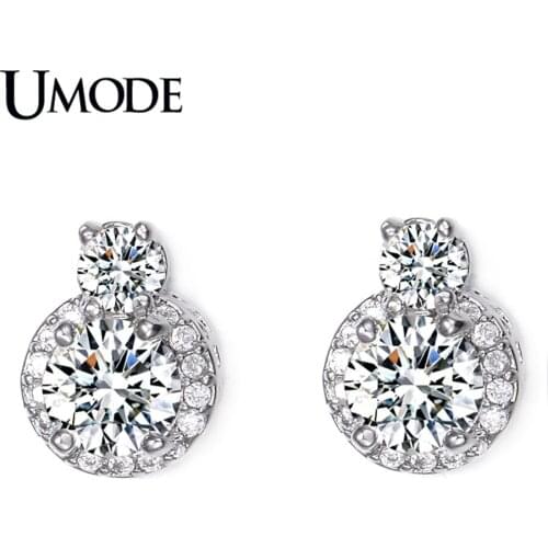 UMODE Wholesale Womens Fashion Jewelry Stores White Gold Color Post Earings With Clear AAA+ CZ Stud Earrings AUE0095