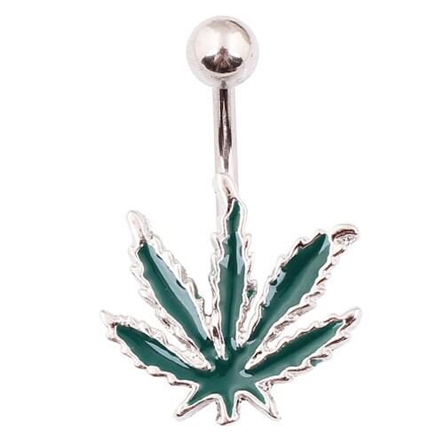 Green Jamaican Rasta Pot Leaf 316L steel Belly Button Ring Navel Ring Body Jewelry 5PC/LOT